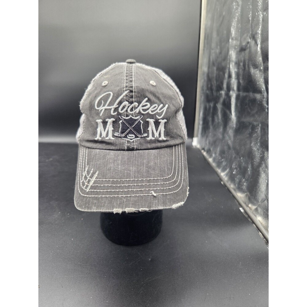 Hockey Mom Distressed Black Baseball Cap Hat